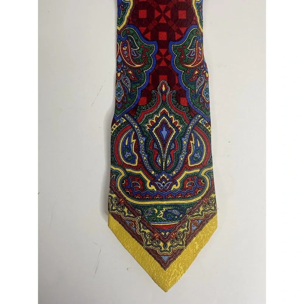 GIANNI VERSACE VINTAGE '90s ICONIC BAROQUE TIE ART NOUVEAU ITALY GOLD RED RUBY